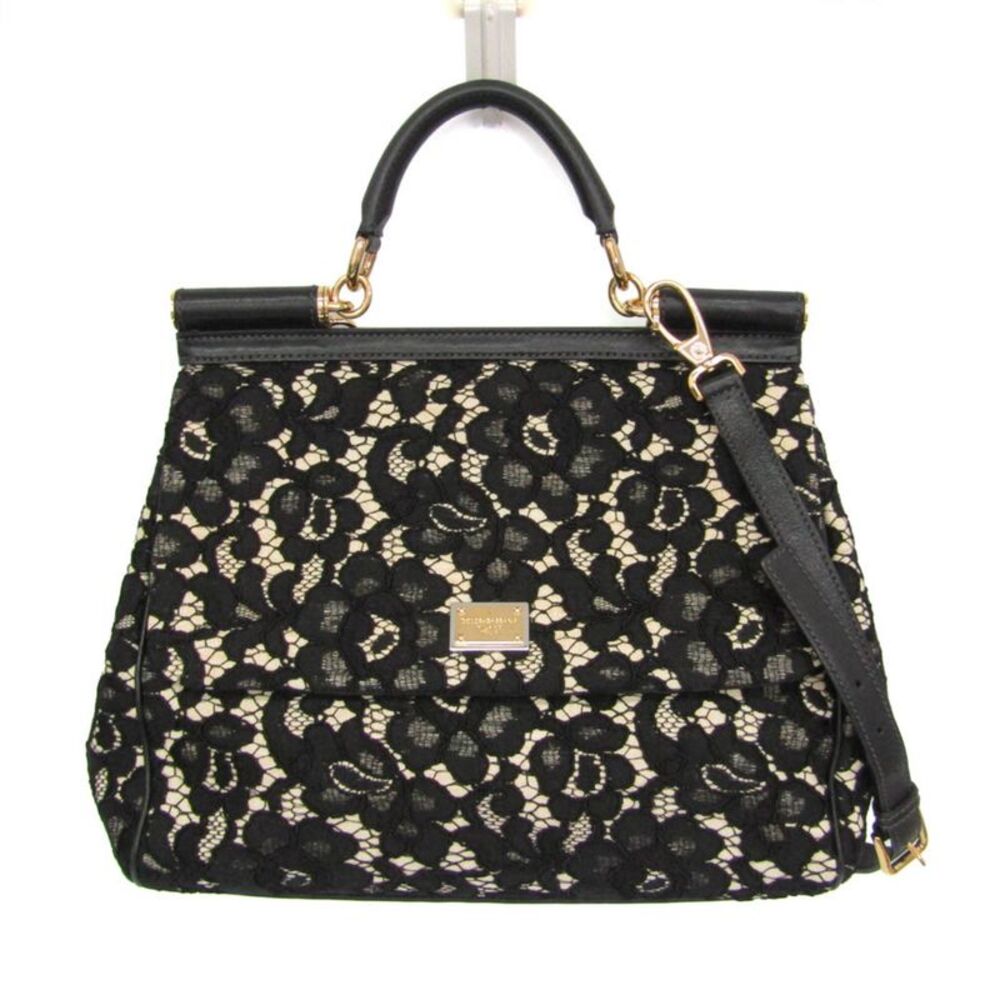 Dolce & Gabbana Miss Sicily Floral Lace Black Cotton Handbag